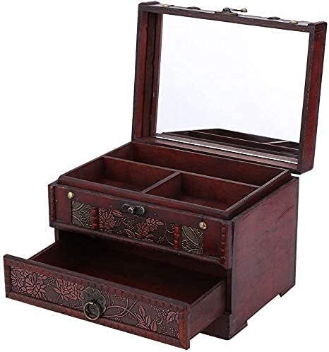 Wooden Jewelry Box with Mirror, Classical Wood Jewlery Box Jewelery Storage B...