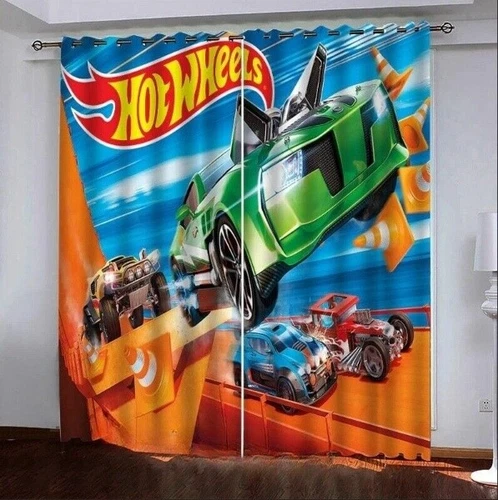 3D Hot Wheels Print Thick Blackout Bedroom Curtains Thermal Ring Top Eyelet Gift - Picture 15 of 20