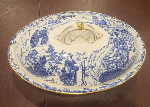 ROYAL CROWN DERBY BLUE MIKADO COVERED VEGETABLE SERVING DISH - Picture 2 of 7