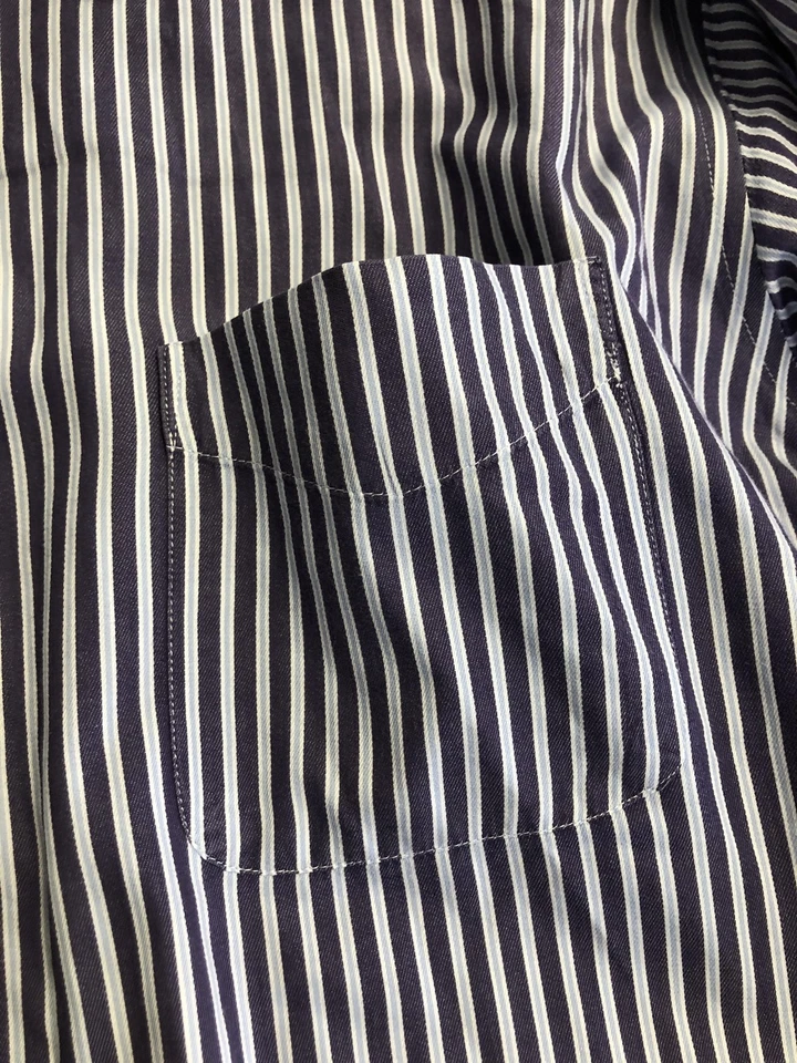 Camisa Club Room Para Hombre 18.5 34/35 Azul Blanco Vestido a Rayas Calce Regular Manga Larga Foto 3 de 4