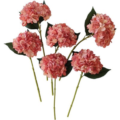 Coral Hydrangea Artificial Flowers,6 Pcs Faux Hydrangea Flowers,Artificial Hy...