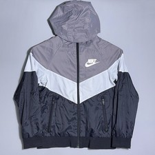 Nike Windrunner Jacket Kids Size Small Polyester Grey White Black Sportswear