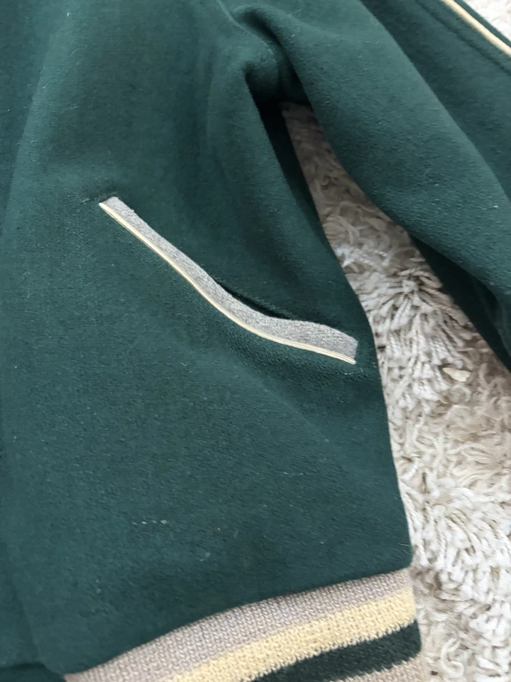 Vintage Varsity Letterman Dark Green Jacket - Image 3 of 4