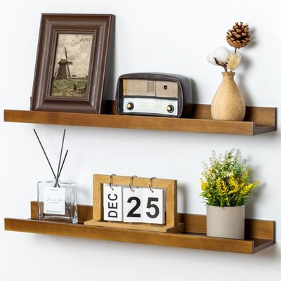 Picture Ledge Wall Shelves 24 inch Width Set of 2, Solid Pine Wood Rustic Flo...