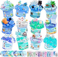 12-Pack Blue Slime Kit for Kids, Clear Butter Cloud Squishy Party Favor Set