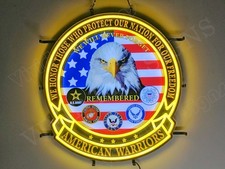 Insegna Neon LED Vivace 24"x22" Guerriero Bandiera Americana Calva Aquila con Dimmer