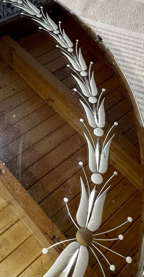 28" Round Vintage Art Deco Frameless Beveled Etched Mirror 1940 Hooker Glass Co. - Image 4 of 4