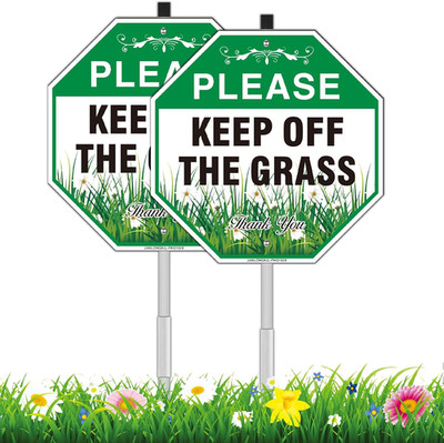 Keep off Grass Sign for Yard, 2 Pack- 10'' W X 28'' H All Aluminum Keep off the Gr