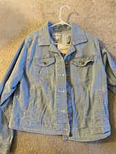 Universal Thread Women's Striped Denim Jacket Button Front Collared Size M