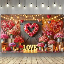 Happy Valentines Day Banner 71x43inchs Brick Wall Rose Love Heart Colorful Flowe