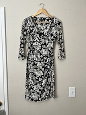 Lauren Ralph Lauren Faux Wrap Dress Women 4 Floral 3/4 Sleeve Stretch V-Neck