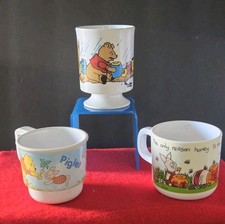 Vintage Winnie Pooh Plastic Mugs Cups Disney Lot Of 3