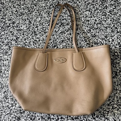 AUTH Coach Purse Textured LEATHER taxi zip top Shoulder TOTE Bag NUDE ROUGH