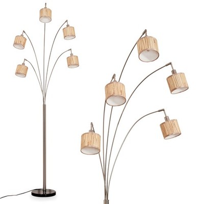 HOFSTEIN Arenabianca Stehlampe Metall/Seegras/Stoff Schwarz/Nickel-matt/Natur