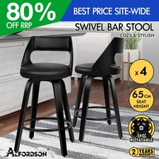 ALFORDSON 4 x Bar Stools Swivel Padded PU Leather Seat Wooden Leg Counter Chair