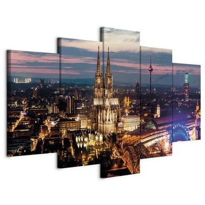 Artgeist Wandbild 5 tlg Groß Wohnzimmer Leinwand Bilder Stadt Köln Panorama 3D