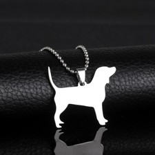 Stainless Steel Beagle Silhouette Pet Dog Tag Pendant Chain Necklace