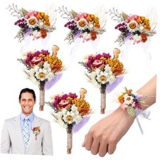 6 Pcs Purple Corsage and Boutonniere Set Natural Dried Flower Mixed Daisy