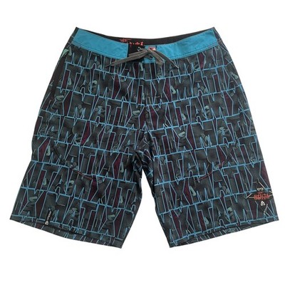 Matix The Ninja Board Shorts Mens 34 AOP Spellout Y2K Streetwear Skate Surf EUC