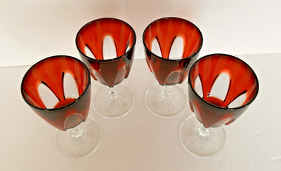 4 Cristal d'Arques Durand Gothic Ruby Red Wine Glasses Goblets France