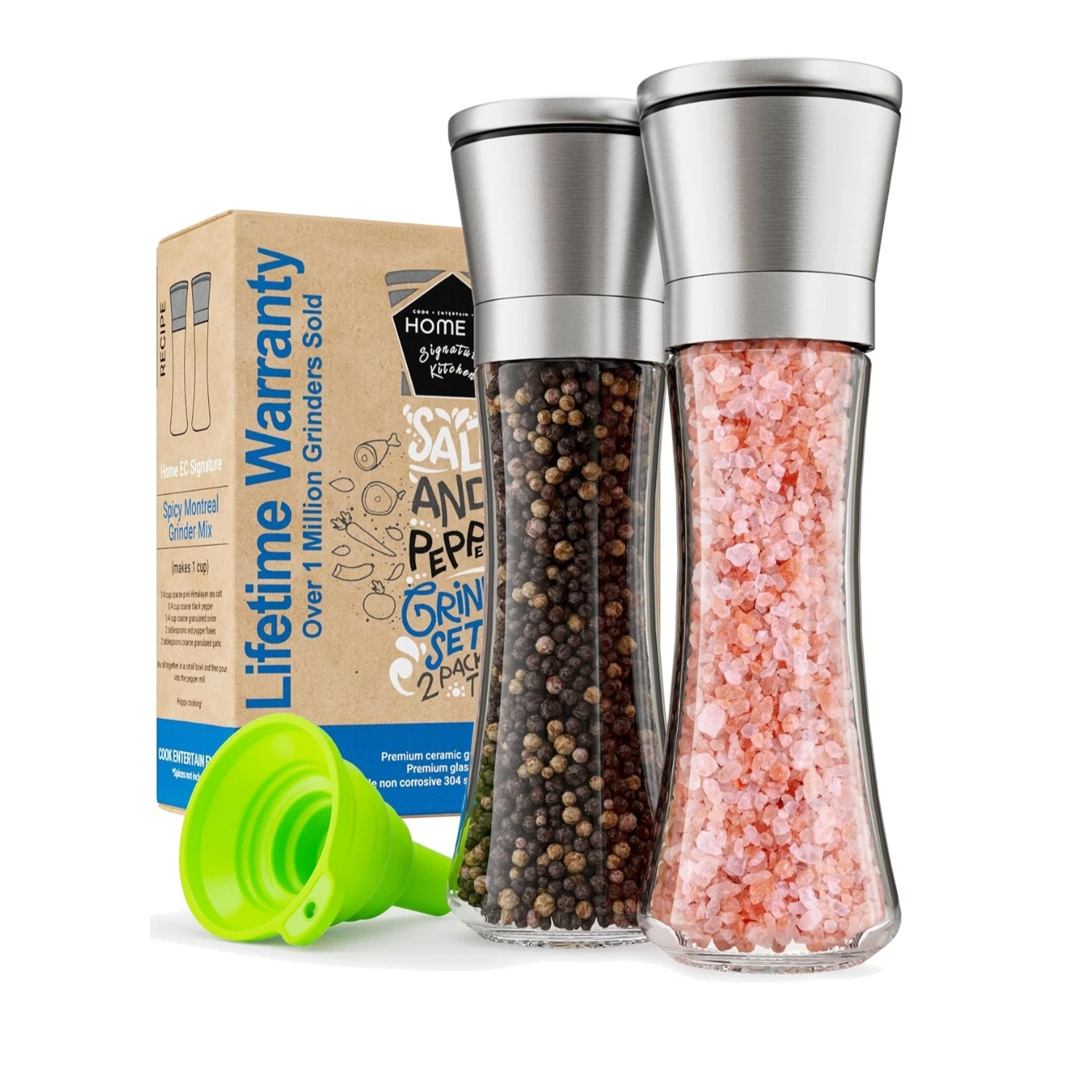 Chef-Grade Salt and Pepper Mill Set - Adjustable Stainless Steel & Glass Duo