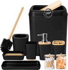 Bathroom Set Black Bathroom Trash Can, 9 Piece Bathroom Decor Toothbrush Holder,