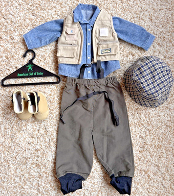 Vtg 2001 American Girl Today Fly-Fishing Outfit 5pc Vest Waders Boots Hat PC