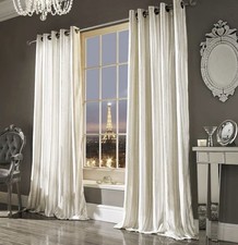 Kylie Minogue Iliana Oyster Stripe Velvet Eyelet Curtains 66x90 Lined Pair