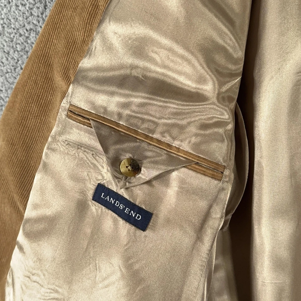 Lands End Blazer Sport Coat Men 46R Tan 2 Button Corduroy Preppy Casual Jacket - Image 4 of 4