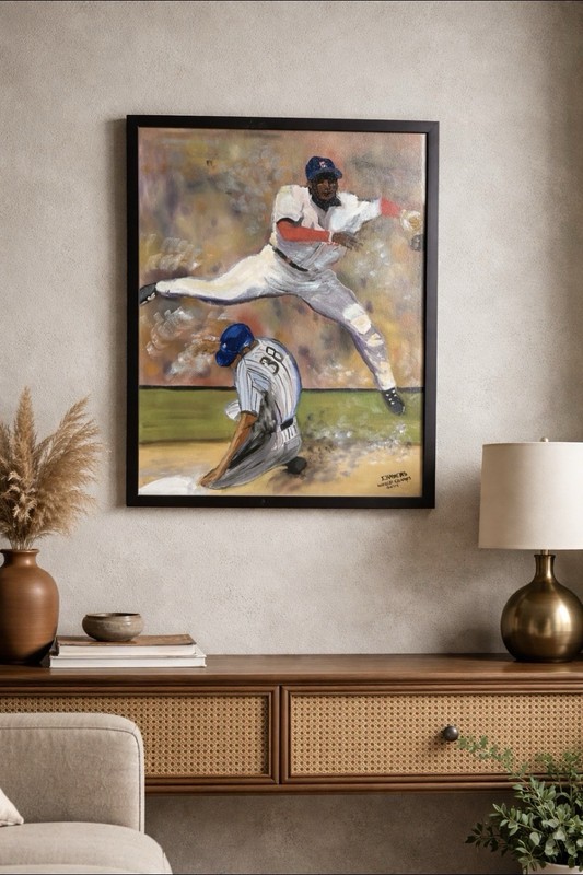 E. Havens 2004 Boston Red Sox Shortstop Pokey Reese Original Oil Painting