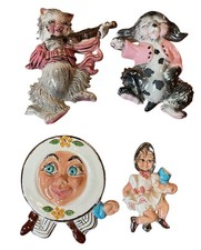 Vtg Hand-Painted Hey Diddle Diddle Wall Plaque Chalkware Nursery Rhymes Lot of 4