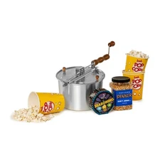 6 Qt. Aluminum Silver Stovetop Popcorn Popper with Popcorn, Movie Reel Seasoning