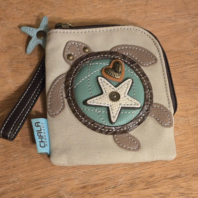 #ad CHALA Teal Brown SEA TURTLE Zip Around Wristlet Wallet $25.99