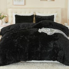Luxury Fuzzy Duvet Cover Set Queen Size Fluffy Comforter Full/Queen 07-black