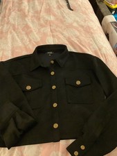 Black cropped jacket with bronze buttons for teens, size large by Julia