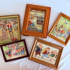Vintage 1989 Storybook The Three Little Pigs Fairytale Nursery Framed Art