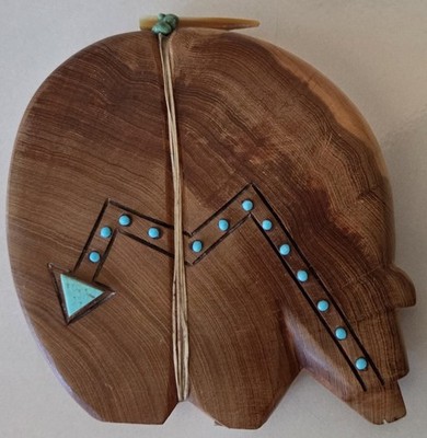 Zuni Fetish Medicine Bear Wood Signed TJM
