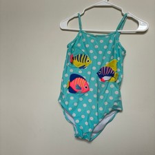 Gymboree Girls Size 10 One Piece Swimsuit 3D Fish Polka Dot Aqua Bathing Suit