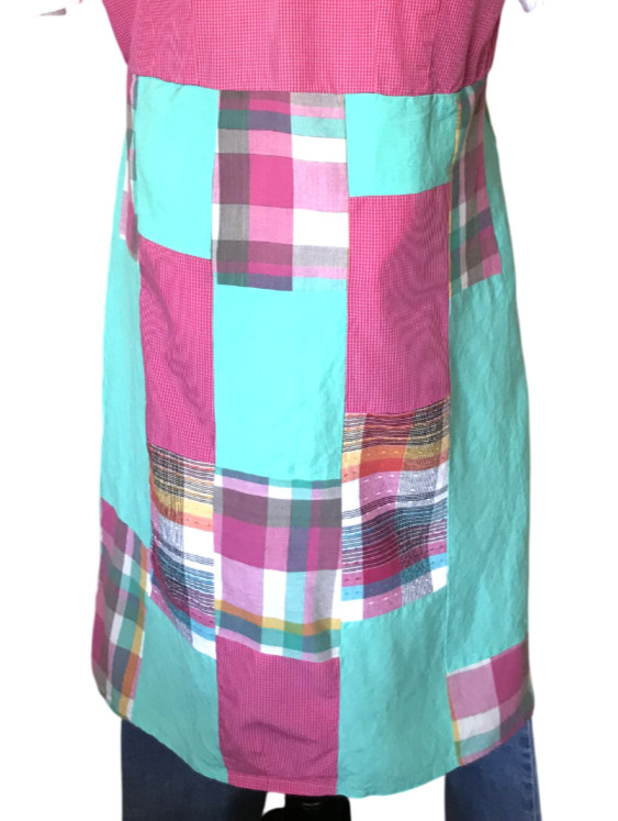 Patchwork Boho Duster: Handmade Pink Aqua Plaid S… - image 8