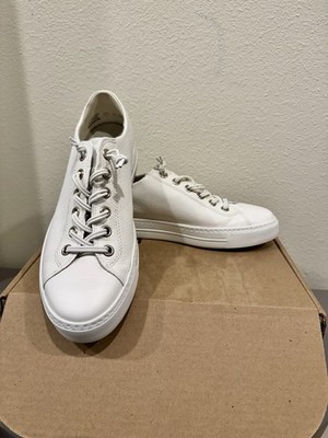 NWOB Paul Green Hadley SNKR White Silver Leather Low Top Sneakers, Womens US 9.5