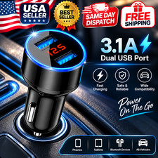 Dual Ports 3.1a Usb Car Cigarette Charger Lighter Digital Led Voltmeter 12v24v
