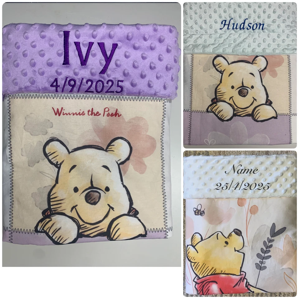 Winnie the pooh and friends Baby Blanket Personalised, choice of backing colour - image 2 of 4