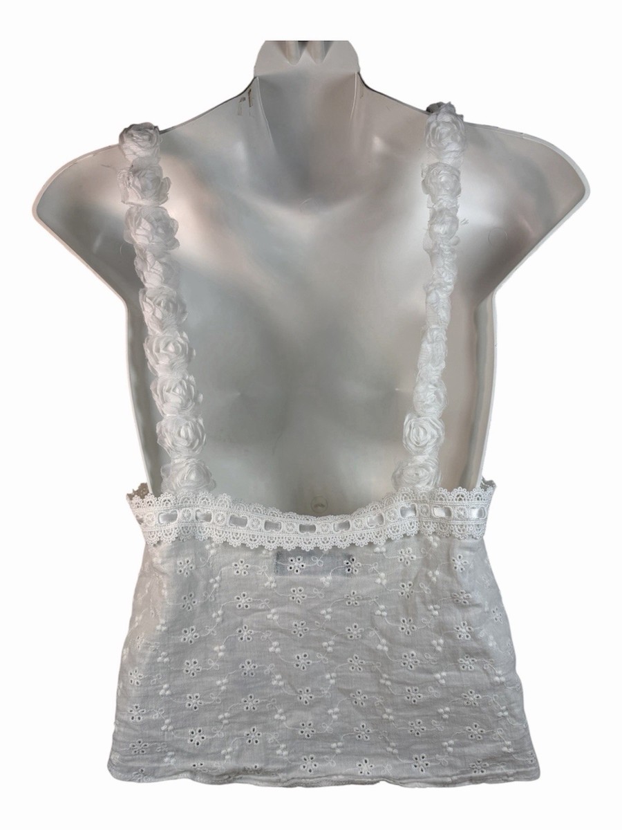 White Fox Eyelet Front Tie Top S Cottagecore Boho Milkmaid Coquette Ren Faire View 2