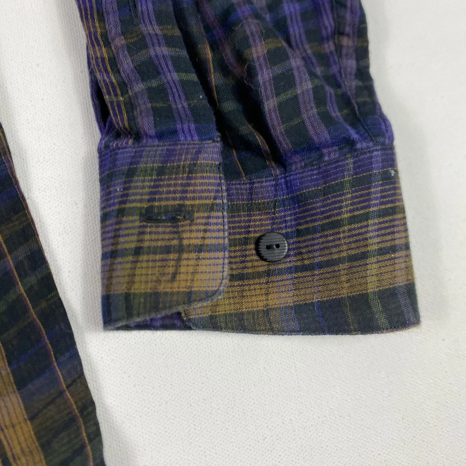 Camisa Jhane Barnes Para Hombre Mediana Púrpura Verde A Cuadros Manga Larga Botón Delantero Japón Foto 3 de 4