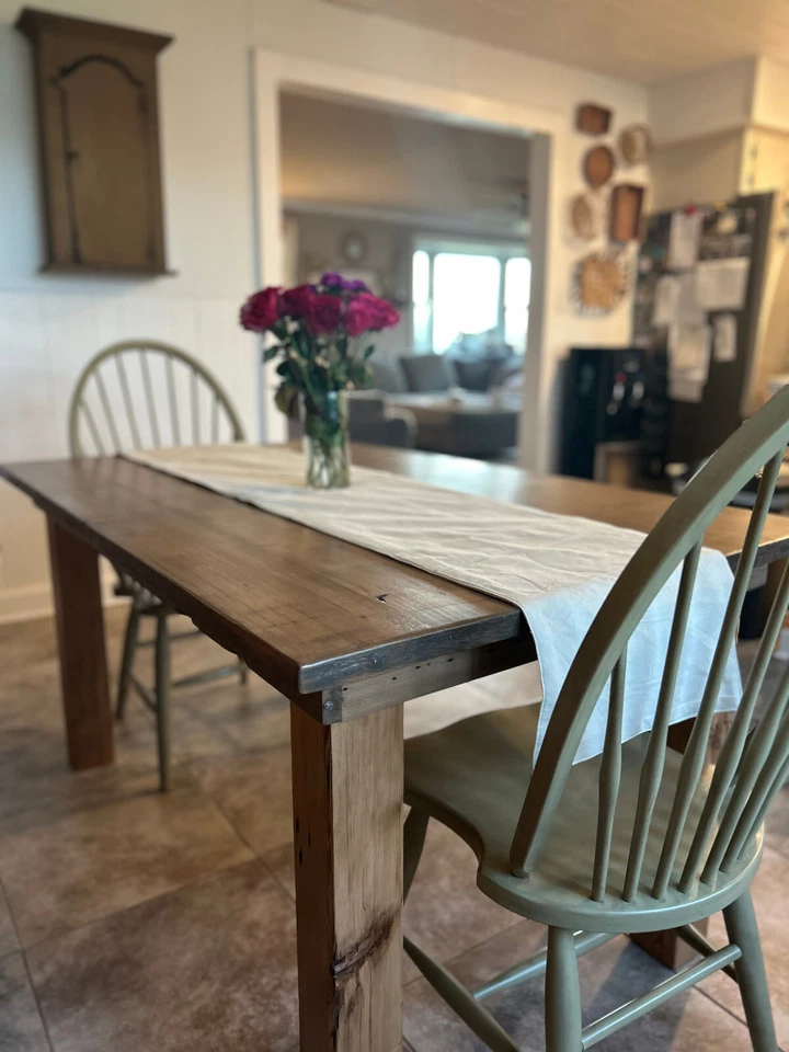 Handmade Dining Table - Greige color solid Oak barn wood top, 10min assembly USA - Image 3 of 4