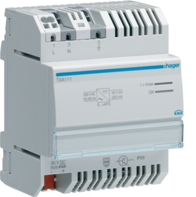 HAGER TXA111 SPANNUNGSVERSORGUNG 30VDC 320mA + integrierter Drossel + NEU + OVP
