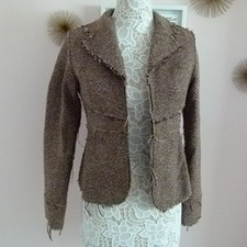 Lknw Fossil Brown Unique Tweed Open Blazer Jacket M (a10)