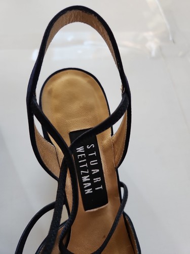 STUART WEITZMAN Women's Size 8.5 B Blue Leather Strappy Square Toe Heels - Picture 5 of 8