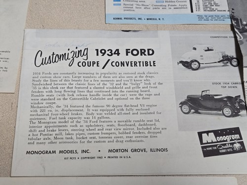 Vintage Early 1960's MODEL CAR, MILITARY PLANE, BOAT INSTRUCTIONS & DECALS LOT * - Picture 22 of 23