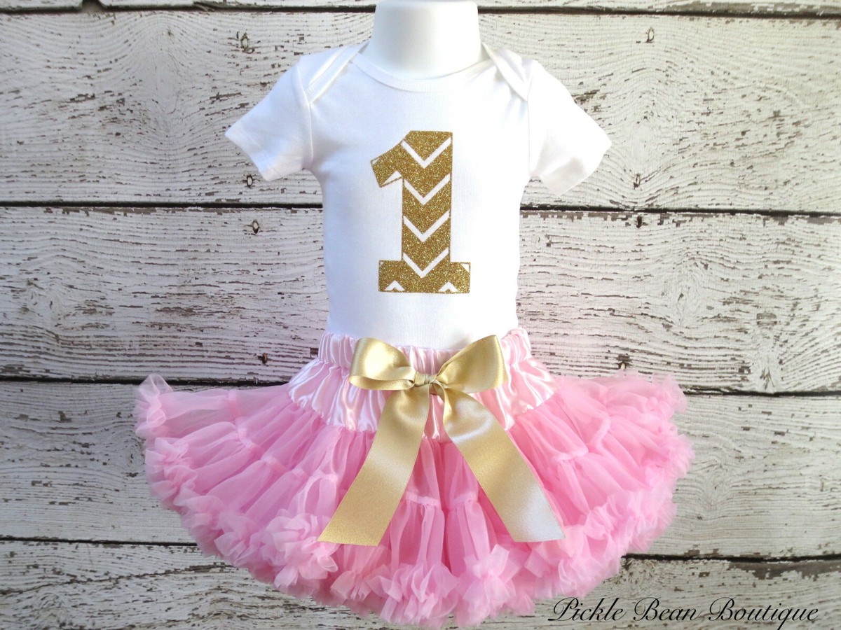 Girls 1st Birthday Outfit, Pink Gold Glitter, First Birthday Girl Tutu  Outfit | eBay